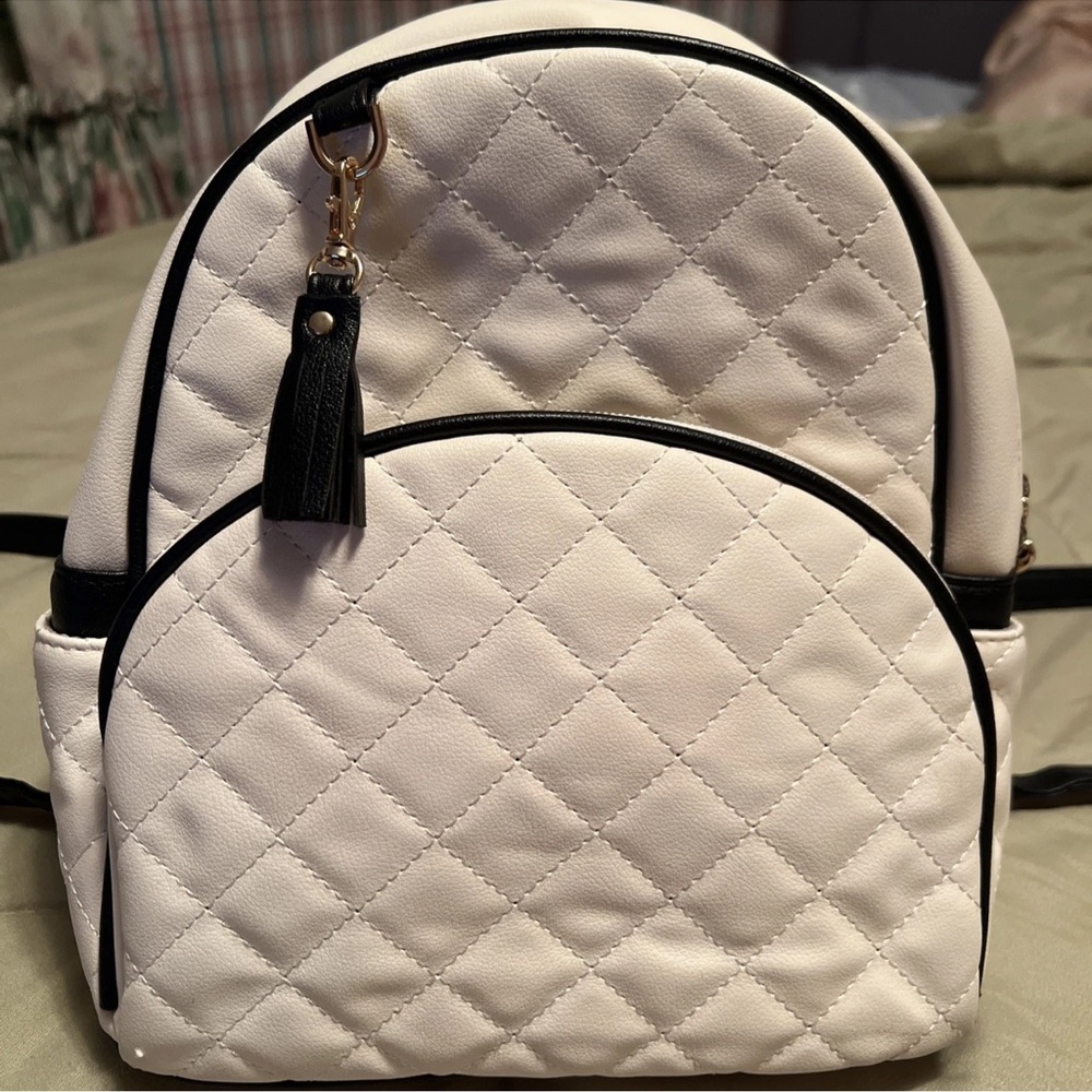 Elegant Quilted Cream Mini Backpack